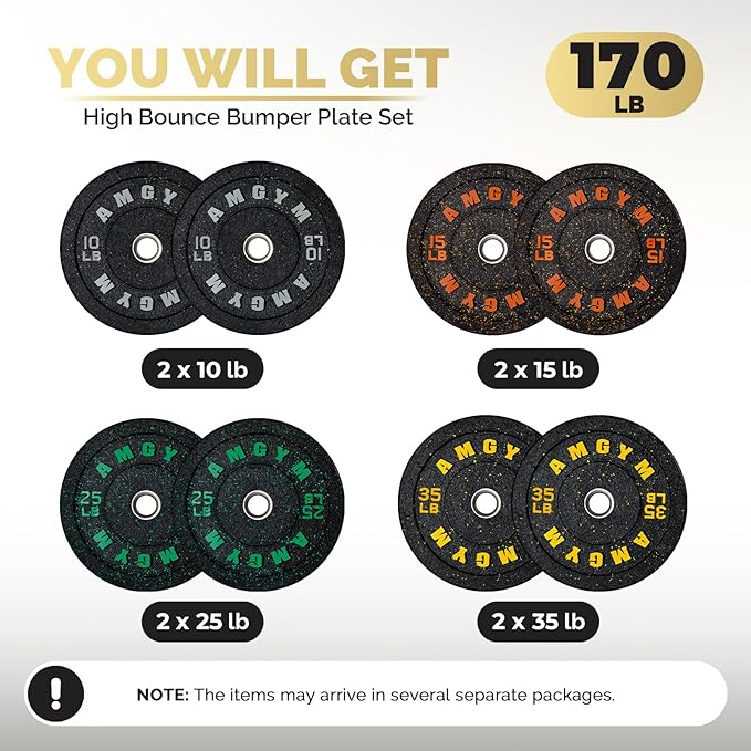 2 Inch Bumper Plates，10-500lbs，Barbell Rubber Olympic Weight Plates Set for Home Gym, Strength Training & Weight Lifting, Multiple Options Colors