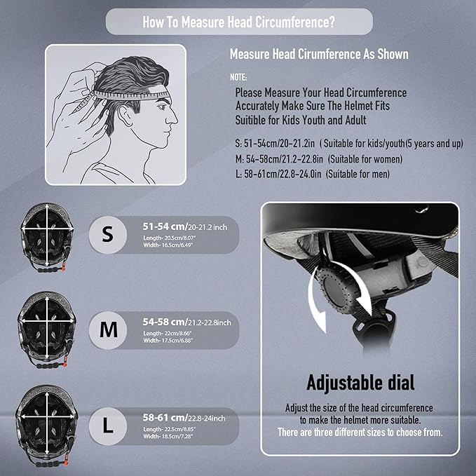 Skateboard Helmet for Adults - Adjustable Certified Safety Adults Helmet for Skateboarding Bike Bicycle Scooter Cycling Skate Skating Multisport Helmets for Women Men Boys Girls Kids Youth