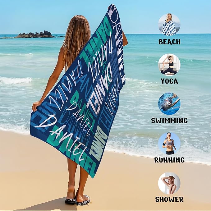 JML Personalized Beach Towel with Name, Custom Beach Towel with Name, Customized Microfiber Pool Towel, Quick Dry & Absorbent Swim Towel for Adult,Anniversary, Birthday, Summer Holiday,Vacation