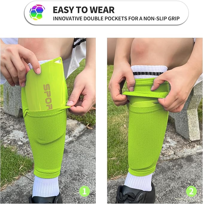 Kids Youth Soccer Shin Guards with Sleeves, Slip in Shinguards Soccer Shin Pads for 3-15 Years Old Boys Girls Child Teens