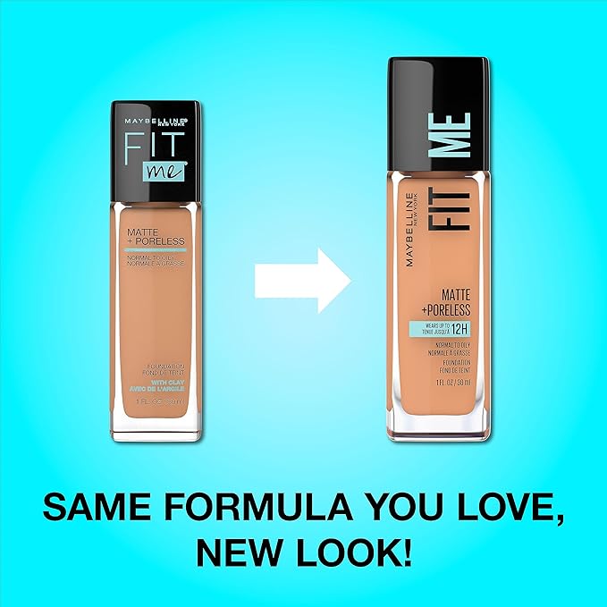 Maybelline Fit Me Matte + Poreless Liquid Oil-Free Foundation Makeup, Buff Beige, 1 Count (Packaging May Vary)