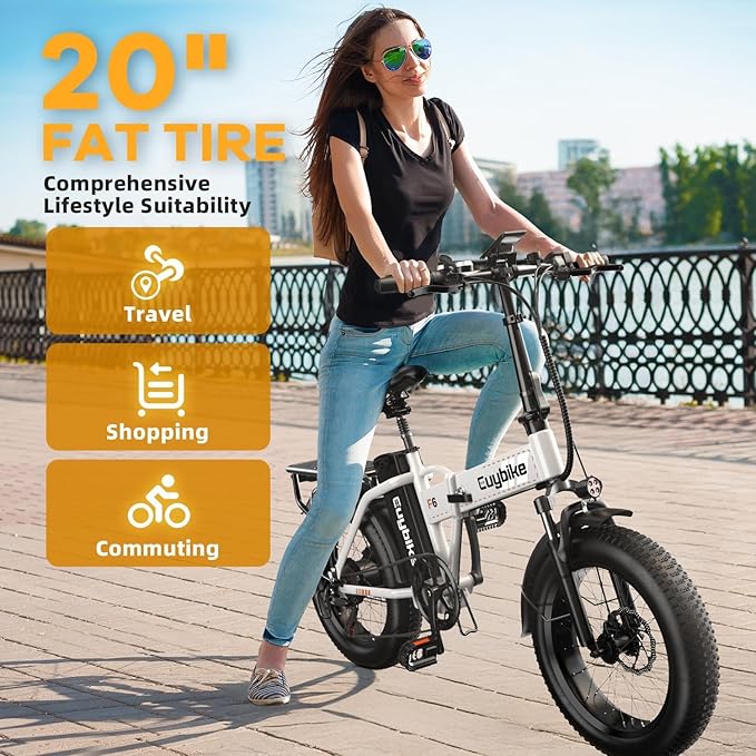 1000W Folding Electric Bike, 48V 20AH Large Removable Battery E Bike, 30+MPH, 80 Miles Max Range, 20" Fat Tire Electric Bike for Adults, Adult Electric Bicycles for Commute Beach Snow