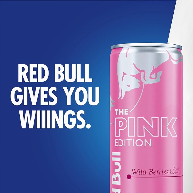 Red Bull Pink Edition Energy Drink, Wild Berries, 8.4 fl. oz., Case of 24 cans, with 80mg Caffeine, Taurine & B Vitamins