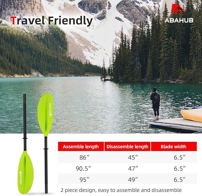 Abahub Kayak Paddle, 90.5 Inches Kayaking Oars for Boating, Canoeing with Free Paddle Leash, Aluminum Alloy Shaft Black/Blue/Green/Orange/Yellow Plastic Blades