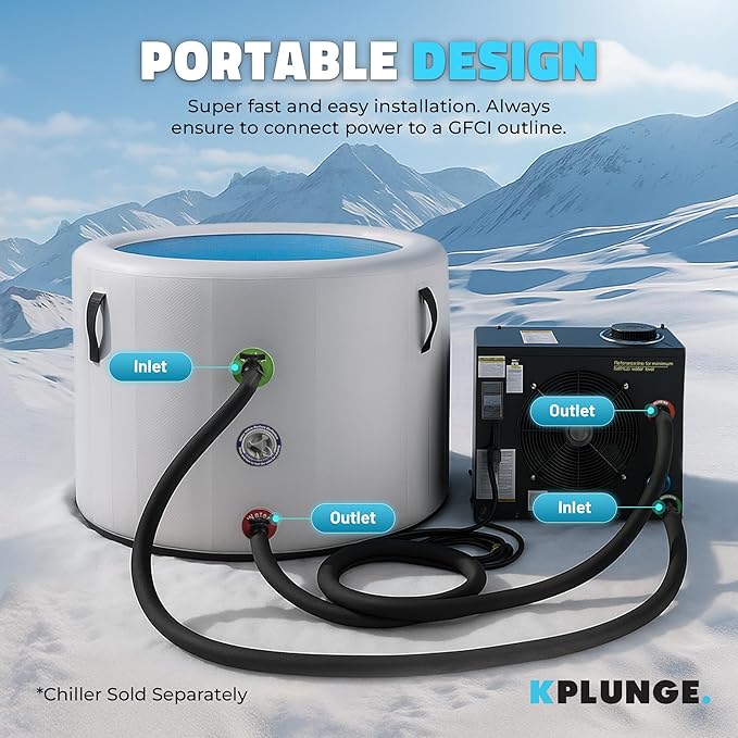 Arctic Fox 39" 1-Person Inflatable Cold Plunge Ice Bath Tub or Hot Tub with PVC Insulated Lid, Hand Pump, Repair Kit, 88-Gallon Capacity – Chiller Compatible Indoor/Outdoor Use Tub – Gray