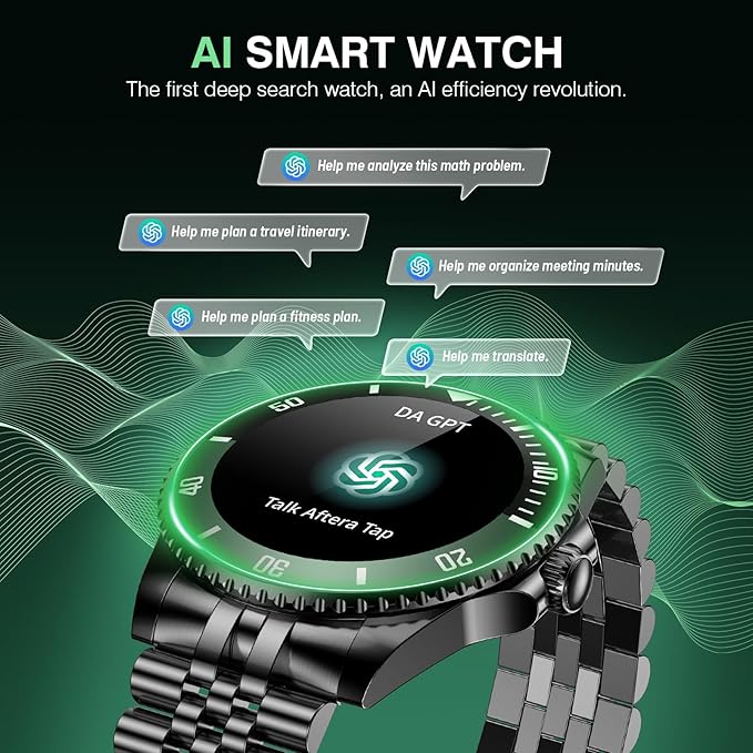 2025 DA GPT Smart Watch for Men with Bluetooth Call, Heart Rate, Blood Pressure, SpO2, Sleep Monitor, 107 Sports Modes, Waterproof Round Watch, 1.19-inch AMOLED Display, Compatible Android and iOS