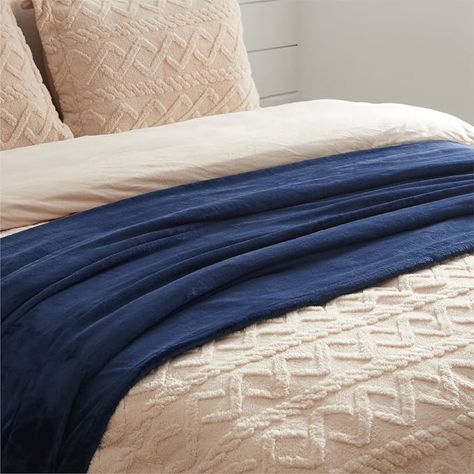 Bedsure Navy Blue Throw Blanket for Couch - 300GSM Soft Cozy Fleece Blankets for Home Decor Gifts, 50x60 Inches