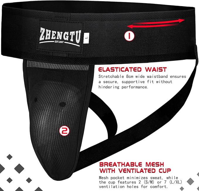 Groin Protector Cup Kickboxing Boxing Muaythai MMA Groin Guard, Jockstrap Karate Training, BJJ Protection, Soccer, Basketball Removable TPE Cup with Silicone Cushioning