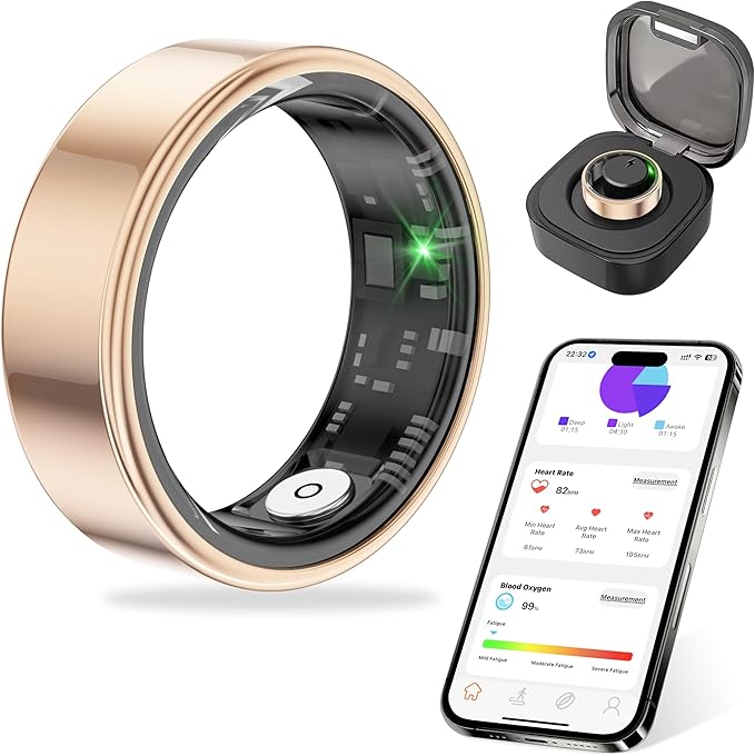 Thin Smart Ring for Fitness & Health Tracking -Pedometer,Sleep/Heart Rate/Blood Oxygen Monitor, Gesture Control / 5ATM Waterproof -No APP Subscription Compatible with Android& iOS (Rose Gold, 12)