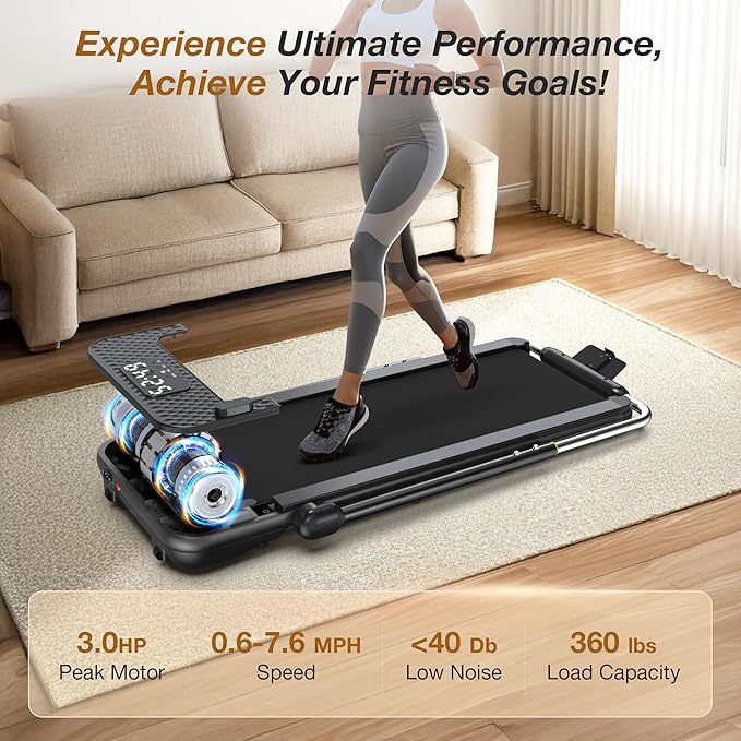 WELLFIT 10% Incline Foldable Walking Pad Treadmill with Handle Bar for Home, 360 LBS Capacity, 7.6MPH Max Speed,Wide Shock Absorbing Deck, 3.0HP Low Noise, for APP/Mute Remote