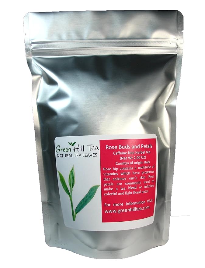 Greenhilltea premium bulk tea ,Rose Buds and Petals Tea caffeine free herbal tea – 2 Oz Bag