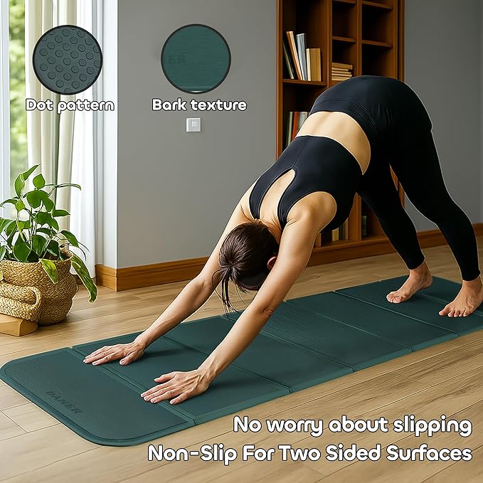 Foldable Yoga Mat 12mm Extra Thick Joint Protection,Portable Design for Travel/Pilates/Board/Camping,Environmental Sports Mat Non-Slip Gym Mat,Odorless POE Material