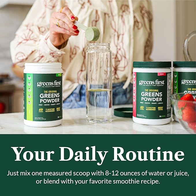 Greens First Original Greens Powder - 49 Superfoods - Organic Fruits & Veggies - Prebiotics, Probiotics, Digestive Enzymes - Antioxidant Smoothie - Dairy Free, Vegan, Non-GMO (Chocolate, 60 Servings)