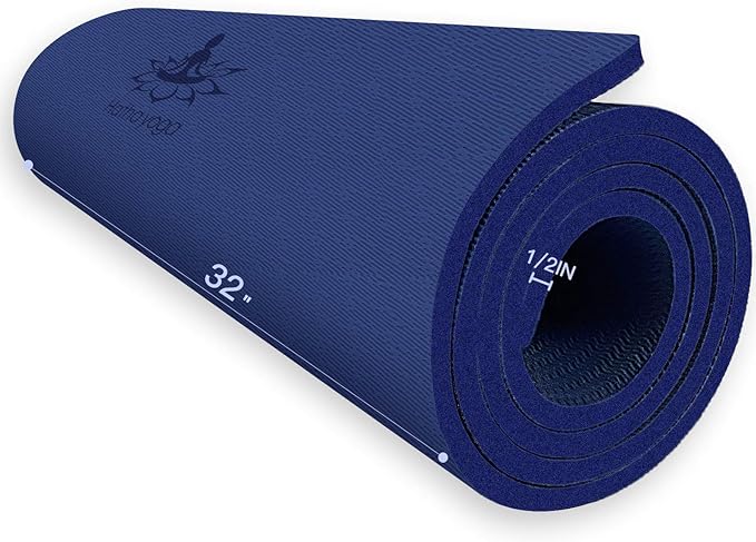 Hatha Yoga Extra Thick TPE Yoga Mat - 72"x 32" Thickness 1/2 Inch -Eco Friendly SGS Certified - With High Density Anti-Tear Exercise Bolster For Home Gym Travel & Floor Outside