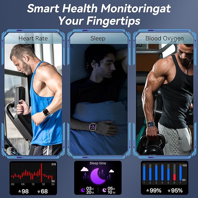 Smart Watch for Men Women, 1000mAh Battery 100-Day Standby Time, 1.85" HD Screen Fitness Tracker, 110+ Sport Modes, IP68 Waterproof, Heart Rate/Sleep Monitor, Fitness Watch for Android/iPhone(Black)