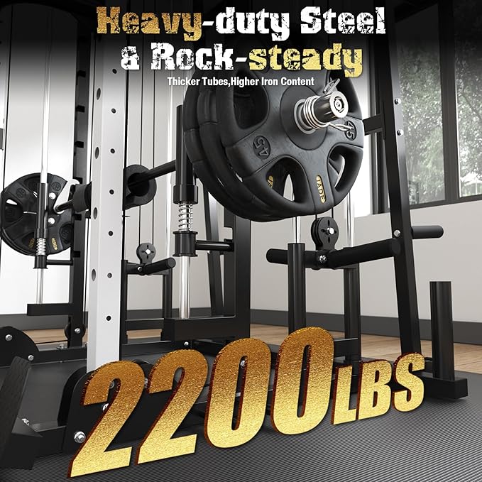 Smith Machine,2200 LBS Squat Rack for Home Gym with Dual Pulley System,Multifunctional Power Rack Cage for Strength Training with More Attachments