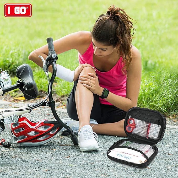 I GO 85 Pieces Hard Shell Mini Compact First Aid Kit, Small Personal Emergency Survival Kit for Travel Hiking Camping Backpacking Hunting Marine Car