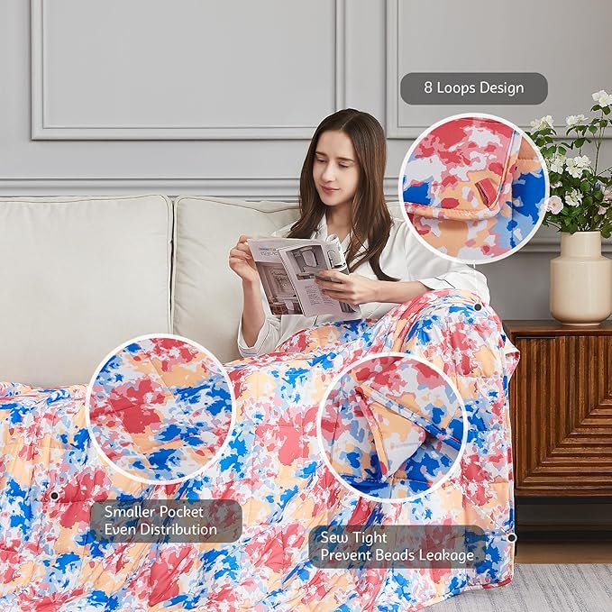 L'AGRATY Weighted Blanket - 48"x72" 15lbs Cooling Breathable Heavy Blanket with Glass Beads for Adult All-Season