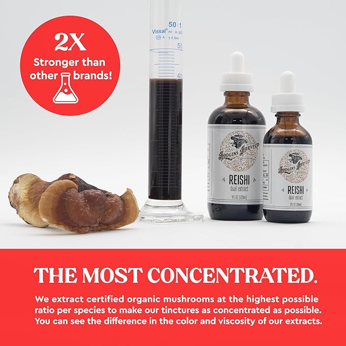 Hodgins Harvest Organic Reishi Tincture | Made with Mushrooms Grown On Our Farm in The USA | Dual Extract | Extra-Concentrated (4 fl oz)