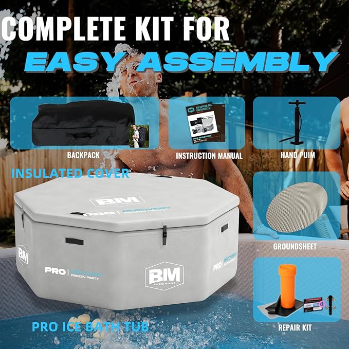 Inflatable Octagonal Ice Bath Tub for Groups, Party Cold Plunge Tub with Insulated Lid, Water Chiller Compatibility, EVA Groundsheet, Backpack, 660 Gallon, 78.74" L x 78.74" W x 27.56" H