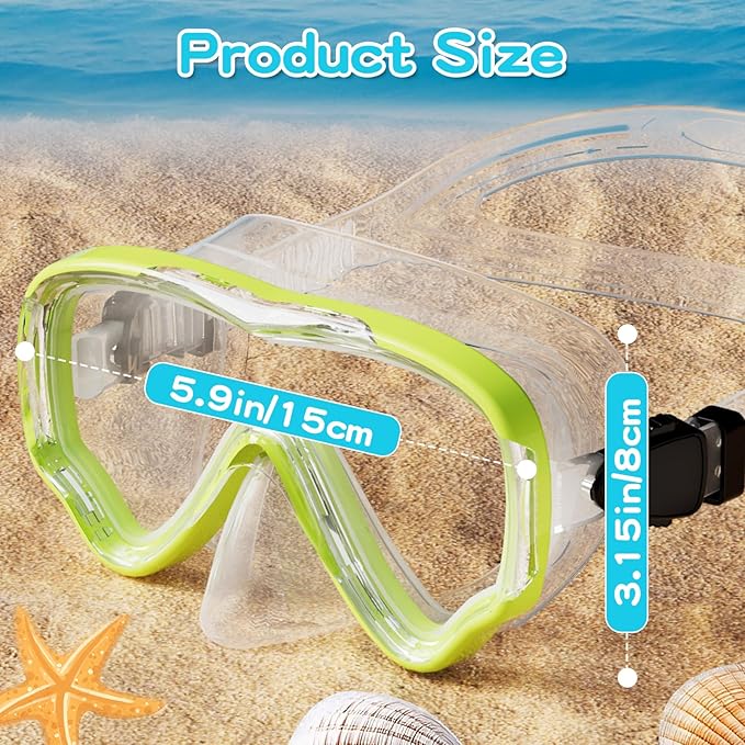 Kids Swim Goggles with Nose Cover, Snorkel Diving Mask Anti-Fog Anti-UV, Snorkeling Gear Swimming Goggles for Kids 3-14 2PCS