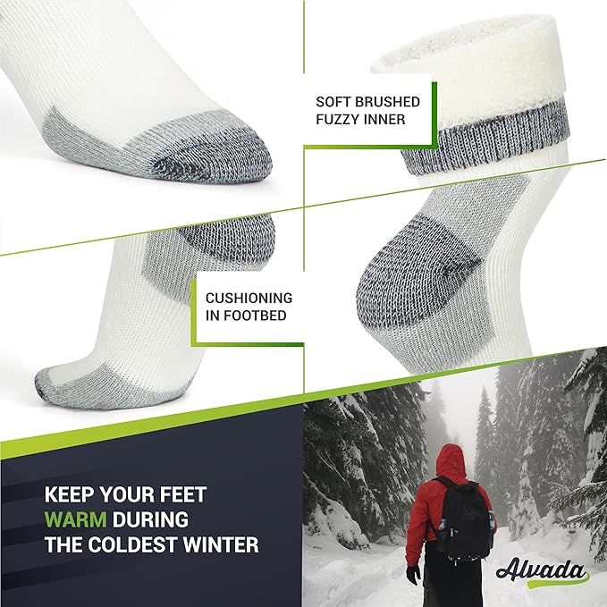 Alvada Merino Wool Hiking Socks Thermal Warm Crew Winter Boot Sock For Men & Women 3 Pairs