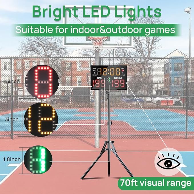 YZ Battery Powered Electronic Basketball Scoreboard with Timer, Portable Tabletop Digital Scoreboard with Remote, Score Clock Score Keeper for Games Baseball/Football/Volleyball Indoor Outdoor
