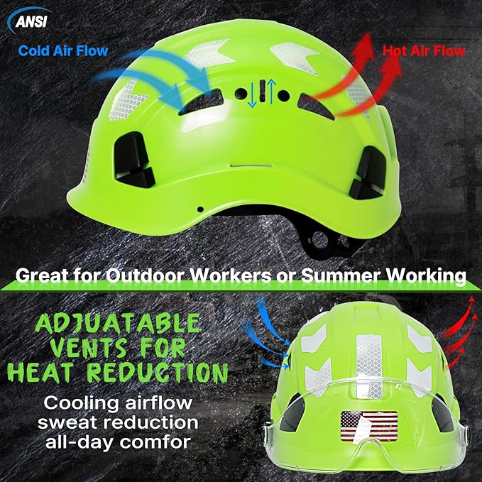 AOLAMEGS Construction Safety Hard Hat - ANSI Z89.1 Type Ι OSHA Approved Safety Helmets with Chin Straps Lightweight Reflective Vented ABS Hard Hats For Men Women Industrial Workwear 6-point Suspension