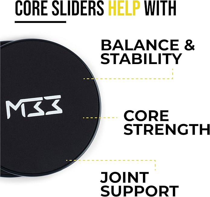 Core Sliders Black - Dual Sided Workout Gliding Discs for Core Exercise and Strengthening - Light and Portable Core Workout Equipment - Applicable for Most Floor Surfaces