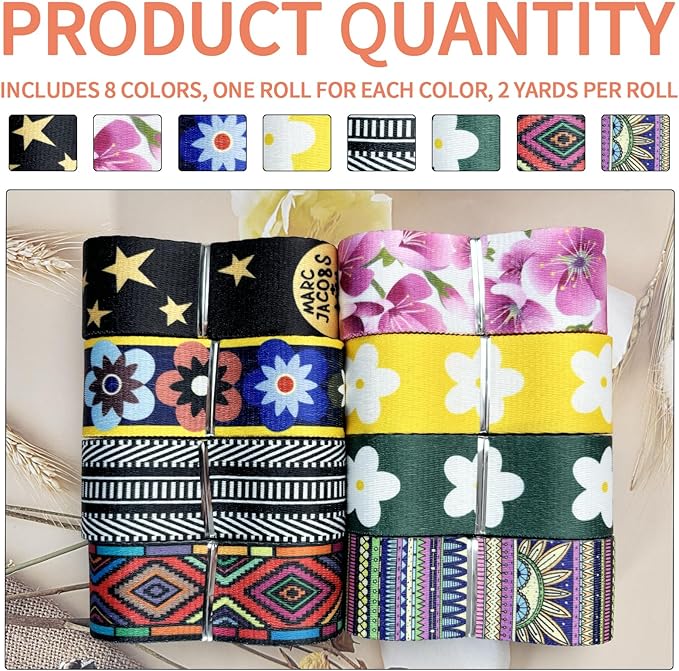 Assorted-Color Printed Nylon Webbing 1 1/2 inch 16 Yards Thick Patterned Fabric Webbing Luggage Handle Jacquard Ribbon for Backpack Bags-Seatbelt-Clothing-Sewing-DIY Crafts & Projects Supplies