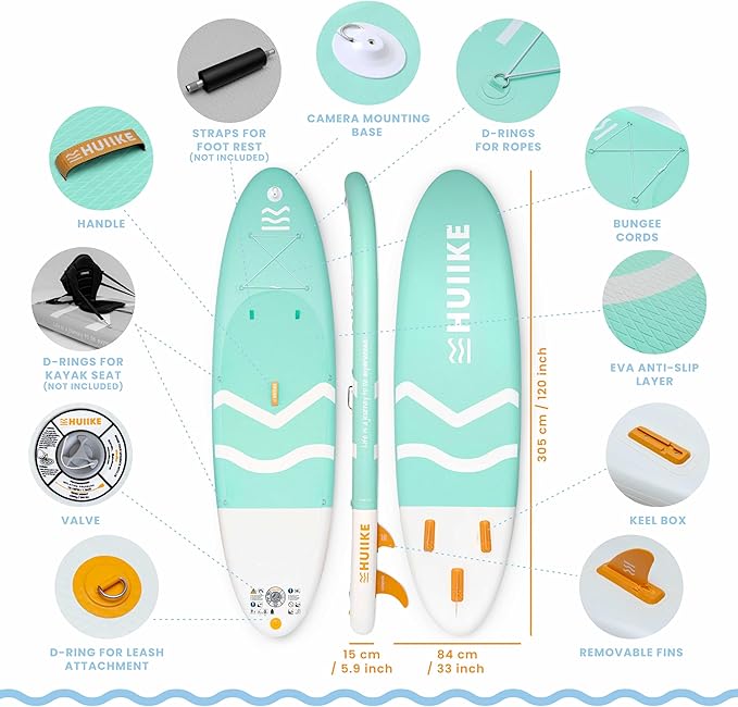 Inflatable Paddle Board for Adults with Accessories Included, Oar, Fins, Pump. Stand Up Paddleboard Great Stability and Resistance. 10’ x 33" x 5.9", Maximum Load 286 lb