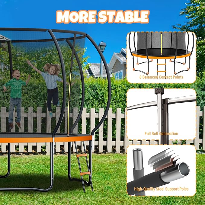 Trampoline 8FT 10FT 12FT 14FT 16FT, Outdoor Trampolines for Kids and Adults, Recreational Trampoline with Enclosure Net & Ladder, Round Trampoline ASTM Approved, 400/450LBS Weight Capacity