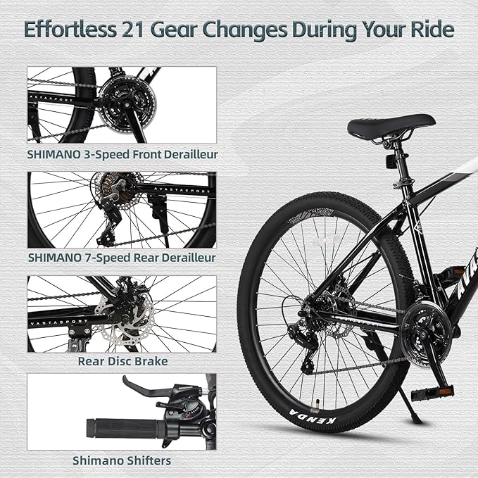 AVASTA Earth 26 27.5 inch Mountain Bike with 21-Speed，Aluminum Frame, Dual Disc Brake, Comfortable Saddle,Multiple Colors