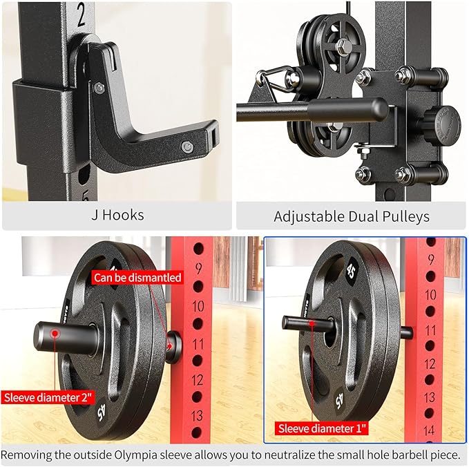 Power Cage Multi-Function Power Rack with Cable Crossover System,1800 LBS Capacity Squat Rack with Weight Bench,for Home Gym