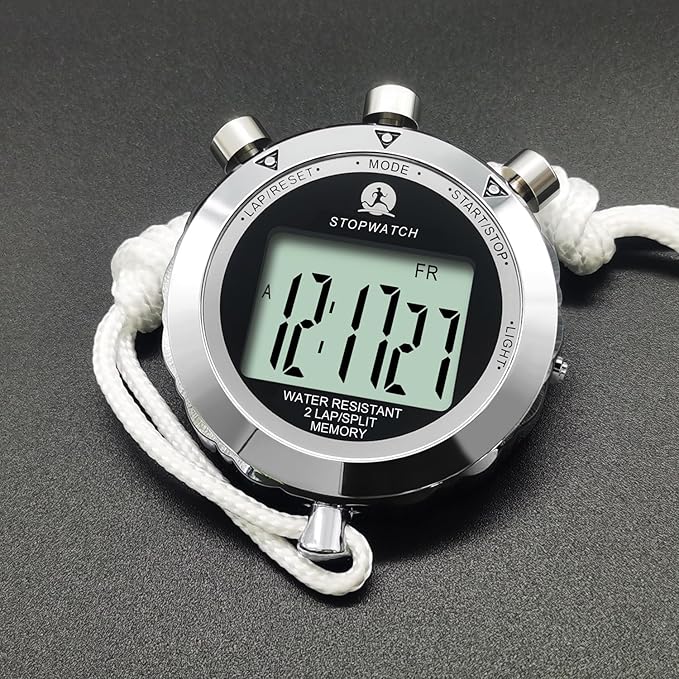 Stopwatch Timer, Digital Stop Watch with 0.01second & 0.001second Timing, Metal 10/100/400 Laps Memory, Rolilink Large dispaly Alarm Clock for Coach Sports Running Marathon