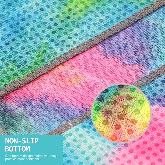Eunzel Yoga Towel,Hot Yoga Mat Towel with Grip Dots Sweat Absorbent Non-Slip for Hot Yoga, Pilates and Workout 24" x72", Yellow & Blue & Pink