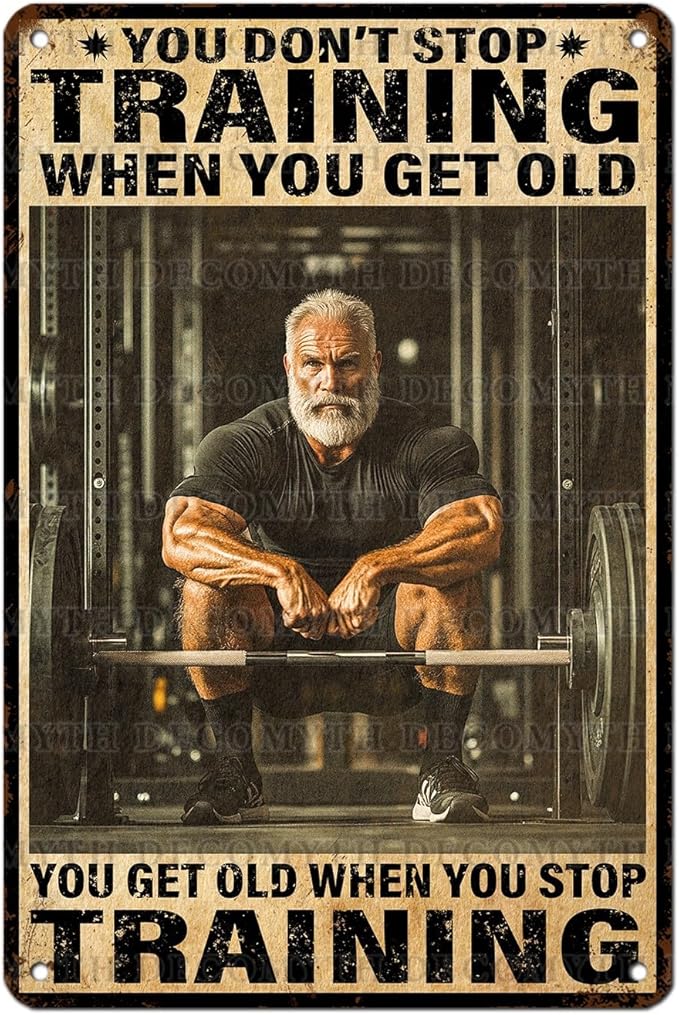 Vintage Gym Training Metal Tin Sign You Don’t Stop Training When You Get Old Wall Art Decor For Bodybuilder Funny Wall Art Home Kitchen Gym Boxing Club Fitness 12 * 8inch