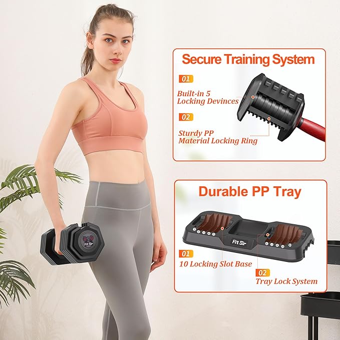 Adjustable Dumbbell Set 25/55/90LBS,10 in 1 Free Weights Dumbbell with Anti-Slip Texture Handle,1 Sec Speed Adjustment Men/Women Gym and Home Strength Training Equipment.