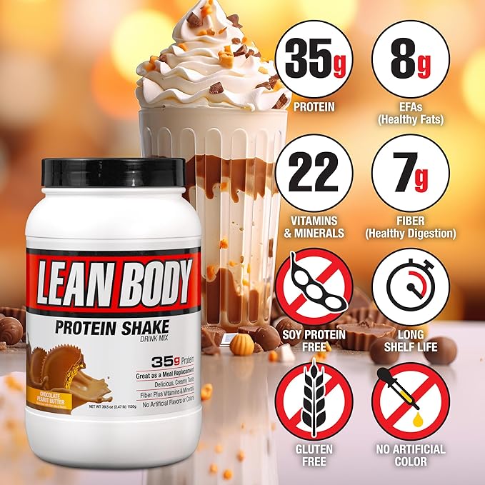 LABRADA Nutrition – Lean Body High Protein Meal Replacement Shake, Whey Protein Powder for Weight Loss and Muscle Growth, Chocolate Peanut Butter, 2.47LB Tub Packaging May Vary
