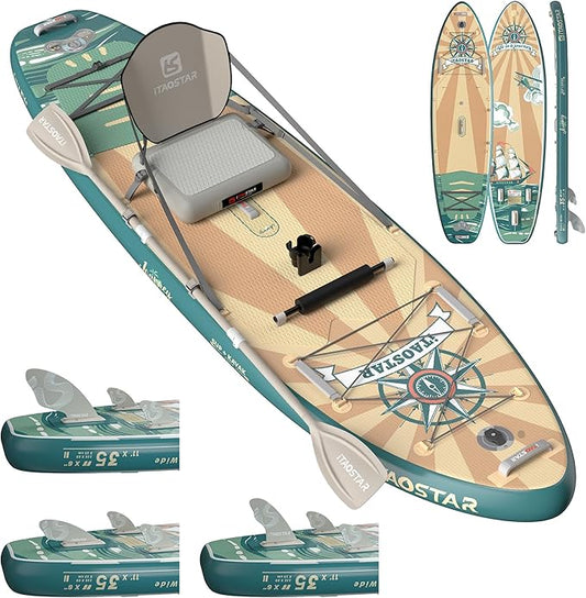 Journey 11'6" / 11'×34" / 11'×35" Extra Wide Paddle Board, One-Stop Premium SUP Board Accessories, Tailored Fins, Stable Inflatable Stand Up Paddle Boards for Youth/Adults of All Skill Levels