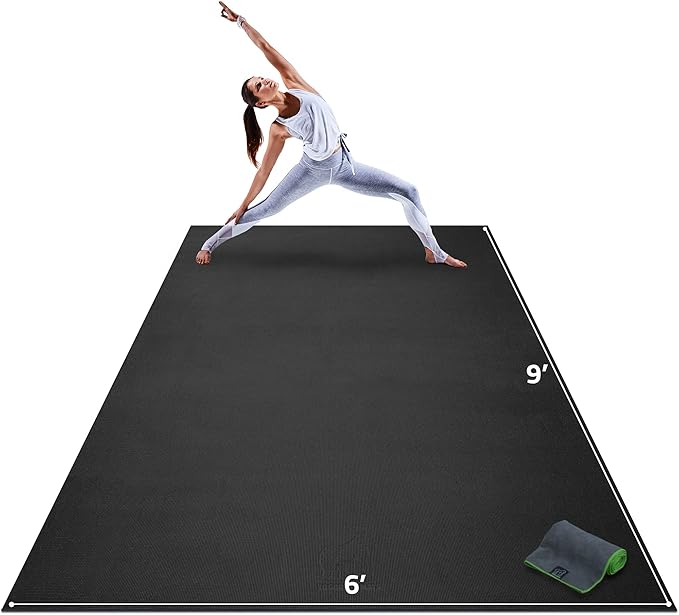 Gorilla Mats Premium Extra Large Yoga Mat – 9' x 6' x 8mm Extra Thick & Ultra Comfortable, Non-Slip Barefoot Exercise Mat – Works Great on Any Floor for Stretching, Cardio or Home Workouts