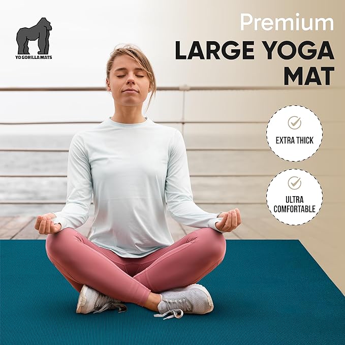 Gorilla Mats Premium Extra Large Yoga Mat – 9' x 6' x 8mm Extra Thick & Ultra Comfortable, Non-Slip Barefoot Exercise Mat – Works Great on Any Floor for Stretching, Cardio or Home Workouts