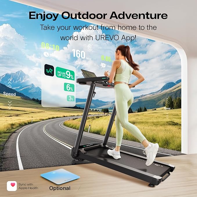 UREVO Treadmill with Desk Workstation, Walking Pad Treadmills for Home Office, Under Desk Compact Design Treadmill with HIIT Programs, Remote Control, LED Display