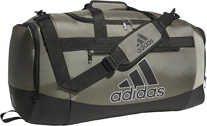 adidas Unisex Defender 4.0 Gym Duffel Bag for Men and Women, Olive Strata Green/Black/Silver Metallic, Medium (66L)