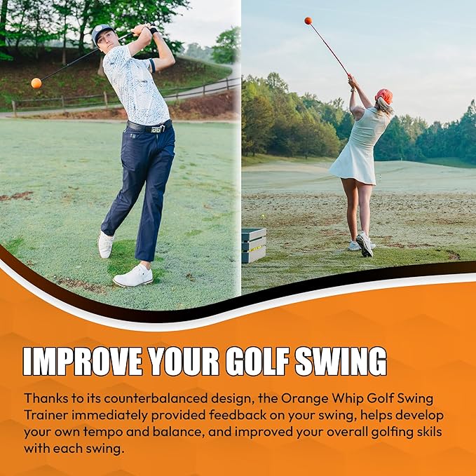Orange Whip Golf Swing Trainer Aid Patented & Made in USA for Improved Rhythm, Flexibility, Balance, Tempo, and Strength *American Made*