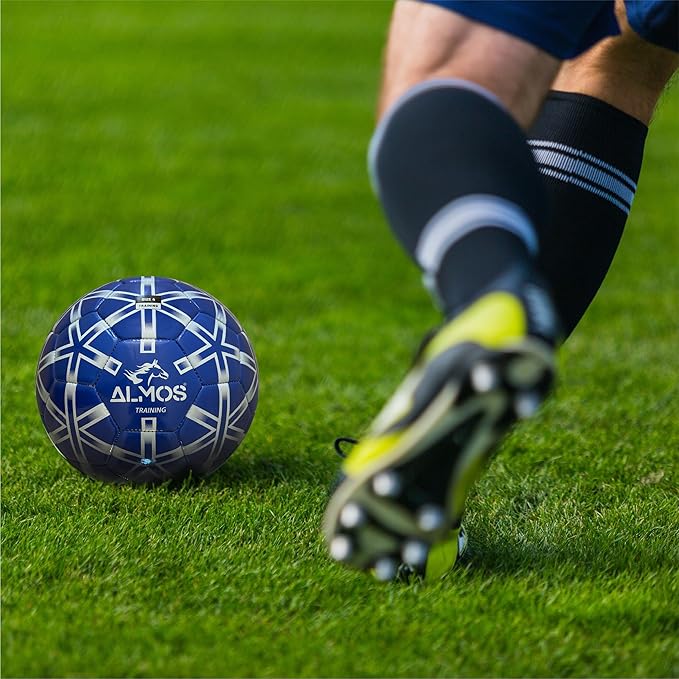 Almos Training Soccer Ball – for Club Match, Training, Match Performance, Indoor & Outdoor Soccer, Suitable for Grass & Astro | PVC Soccer Ball | Size 4 & Size 5 for Adult Soccer Players, Blue |