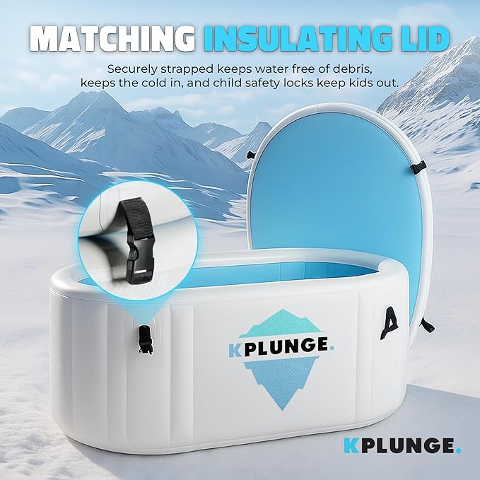 Kodiak 59" 1-Person Inflatable Cold Plunge Ice Bath Tub or Hot Tub with PVC Insulated Lid, Hand Pump, Repair Kit, 110-Gallon Capacity – Chiller Compatible Indoor/Outdoor Tub – Gray