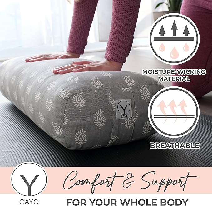 GAYO Yoga Bolster for Restorative Yoga - 100% Cotton, Includes Washable Cover and Carry Bag