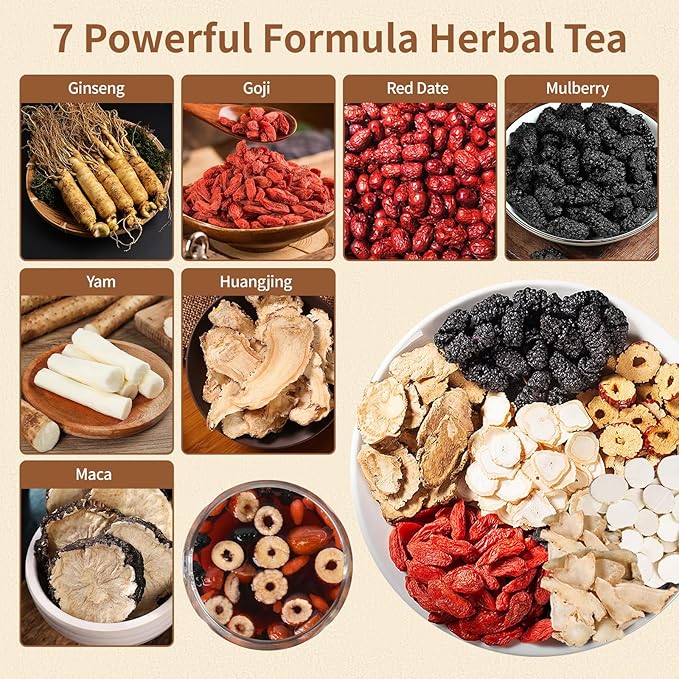 Kidney Tea Formula Ginseng Six Treasure Tea - Natural Chinese Traditional Herbal Ginseng Five Treasures Kidney Detox Cleanse Teabag For Men Women - 30 Bags