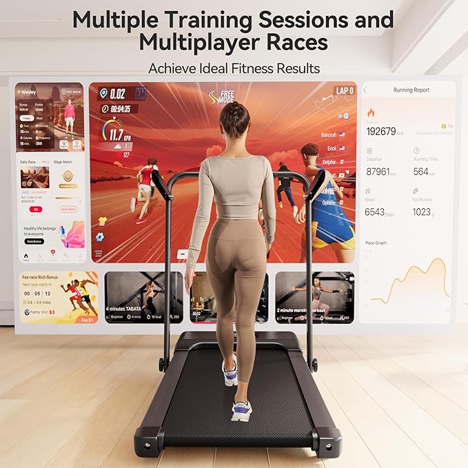 Walking Pad Treadmill with Handle bar, 3.0HP Small Foldable Treadmills for Home with APP Remote Control and LED Display, 7.5MPH Portable Treadmill 300 Lbs Capacity